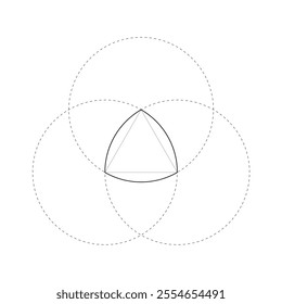 Reuleaux triangle with black and white broken line circle