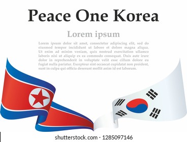 Reunification of South Korea and North Korea. Flags of South Korea and North Korea. Symbolizing the cooperation between the two countries.