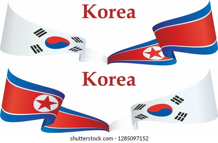 Reunification of South Korea and North Korea. Flags of South Korea and North Korea. Symbolizing the cooperation between the two countries.