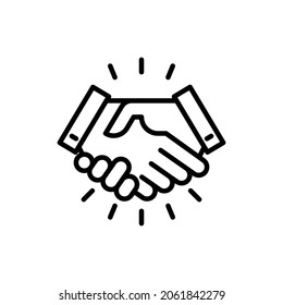 Reunion, collaboration thin line icon, handshake. Modern vector illustration of business partners.