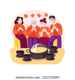 Reunion dinner isolated cartoon vector illustration. Happy family having dinner and celebrating Chinese New Year together, public holiday home celebration, festive days vector cartoon.