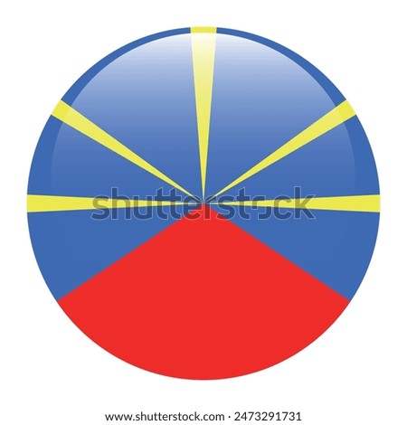 Reunion flag. Reunion circle flag. Flag icon. Standard color. Round flag. Computer illustration. Digital illustration. Vector illustration.