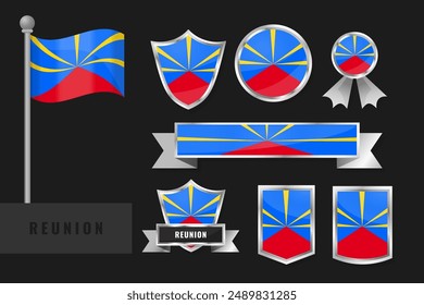 Reunion flag set. Collection of Reunion national emblems. Flat design of flags collection