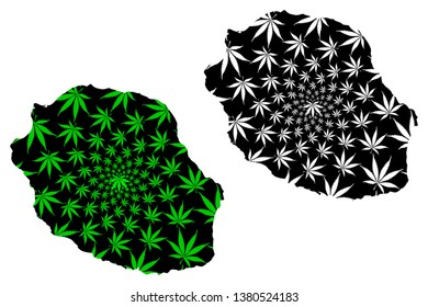 Reunion - map is designed cannabis leaf green and black, La Reunion map made of marijuana (marihuana,THC) foliage,