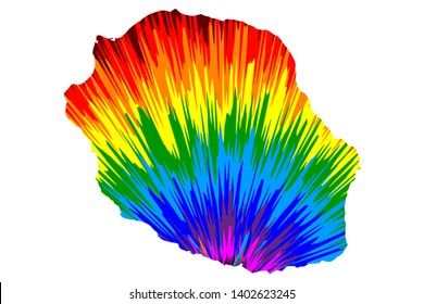 Reunion - map is designed rainbow abstract colorful pattern, La Reunion map made of color explosion,