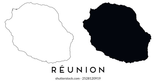 Reunion map outline and black silhouette vector