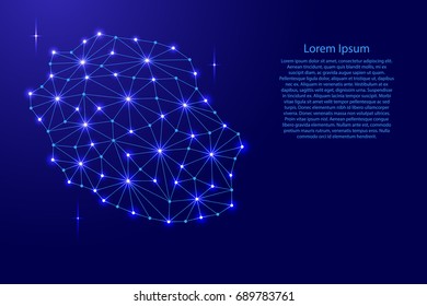 Reunion map of polygonal mosaic lines network, rays and space stars of vector illustration.