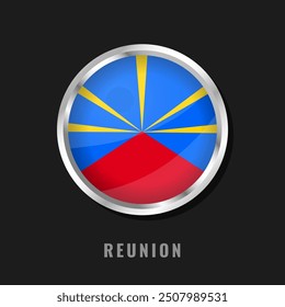 Reunion round framed national flag. Circular glossy flag of Reunion.