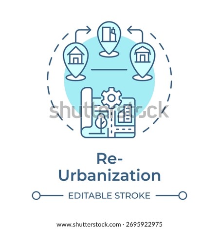 Reurbanization soft blue concept icon. Revitalizing city centers. Move back from suburbs. Urbanization type. Round shape line illustration. Abstract idea. Graphic design. Easy to use in booklet