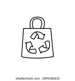 Reusable bag Icon in flat black line style, isolated on white background