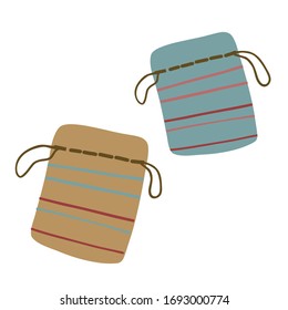 Reusable bag. A set of durable items and products for zero waste lifestyle. Simple vector illustration.