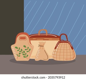 reusable bags and kitchen pot