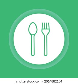 Reusable bamboo cutlery color button icon. Recycle elements: fork, spoon. Zero waste lifestyle. Pictogram for web page, mobile app, promo.