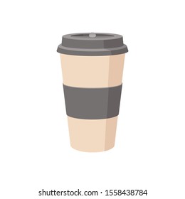 Reusable beige Coffee Cup, Zero Waste concept flat Vector Illustration on transparent background