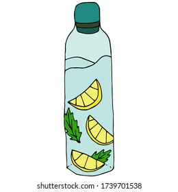 Mehrwegflasche mit Wasser, Zitrone und Minze