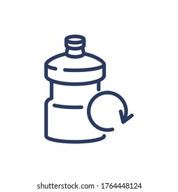 Reusable bottle for water thin line icon. Recycling arrow and plastic container, storage isolated outline sign. Fresh water, aqua concept. Vector illustration symbol element for web design and apps