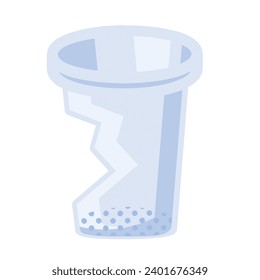 Reusable broken drink glass, glass home object. Household item out of use for disposal. Recycling of industrial products. Simple flat vector isolated on white background