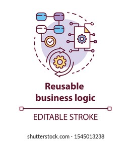 Reusable business logic concept icon. Software development kit idea thin line illustration. Corporate strategy. Tools mobile device program developer. Vector isolated outline drawing. Editable stroke