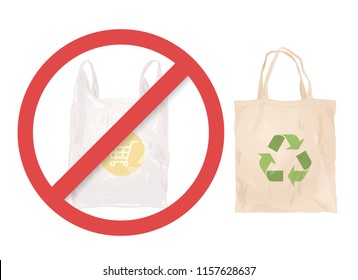 Reusable cloth bag instead of plastic bag. Shopping bags. Zero waste tips. Eco lifestile. Stop using plastic