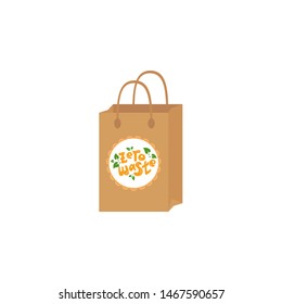 Reusable cloth bag instead of plastic bag. Shopping bags with Zero waste logo design template. Eco lifestyle. 