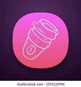 Reusable coffee cup app icon. Envoromentally friendly, recycle, dosposable material. Take and go drink. Eco paper cup. UI/UX user interface. Web or mobile application. Vector isolated illustration