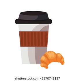 reusable coffee cup and bread isolated illustration