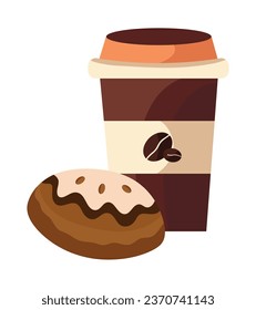 reusable coffee cup and donut isolated