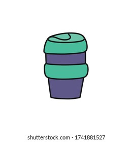 reusable coffee cup doodle icon, vector illustration