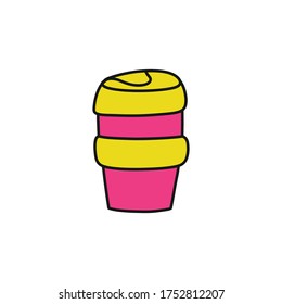 reusable coffee cup doodle icon, vector illustration