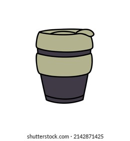 Reusable Coffee Cup Doodle Icon, Vector Illustration