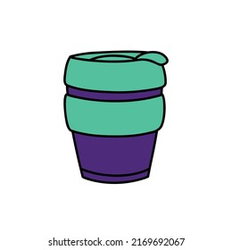 Reusable Coffee Cup Doodle Icon, Vector Illustration