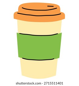 Icono de taza de café reutilizable en estilo plano dibujado a mano para la vida ecológica y conceptos de estilo de vida de cero residuos. Ideal para campañas de sostenibilidad y marca verde.