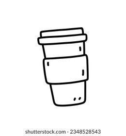 Café reutilizable aislado sobre fondo blanco. Ilustración de vectores dibujada a mano en estilo doodle. Perfecto para decoraciones, logotipo y varios diseños.