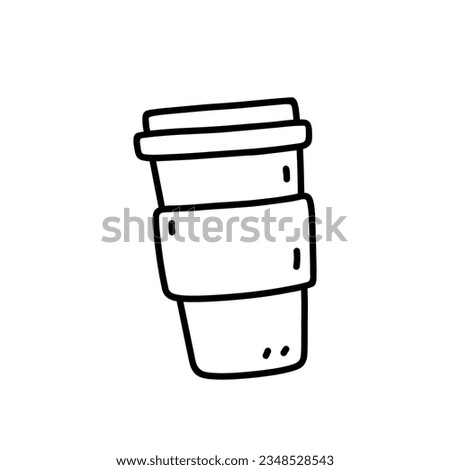 Reusable coffee cup isolated on white background. Vector hand-drawn illustration in doodle style. Perfect for decorations, logo, various designs.