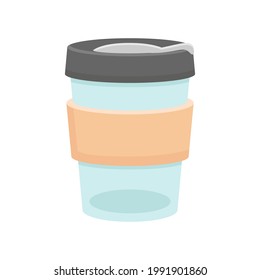 Reusable coffee cup vector illustration. Eco living, zero waste, plastic free. Environment friendly coffee mug