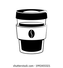 Reusable Coffee Cup Vector Outline Black Icon. Eco Living, Zero Waste, Plastic Free. Environment Friendly Coffee Mug