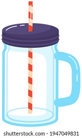 Reusable cup, tumbler or mug with straw isolated on white. Glass container for take away cocktail