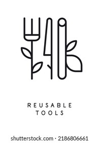 Reusable Cutlery. Simple Line Art Icon. Vector File.