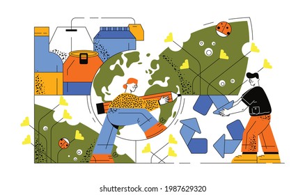 Reusable cycle visualization for environmental zero waste nature-friendly lifestyle. Organic reduce and ecological care by people. Zero waste for eco-environment, recycling pollution for saving Earth.