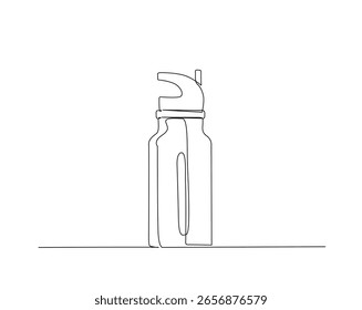 Reusable drinking bottle outline drawing illustration. one continuous line drawing of water drink bottle.