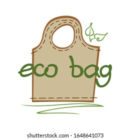 Reusable eco bag; hand drawn vector. Zero waste, say no to the plastic.