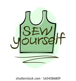 Reusable eco bag; hand drawn vector. Sew yourself an eco bag. Zero waste, say no to the plastic.