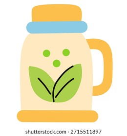 Icono de botella eco reutilizable en estilo plano dibujado a mano para conceptos de estilo de vida sostenible. Ideal para cero desperdicios, hábitos ecológicos e imágenes de vida verde.