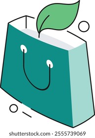Reusable eco shopping bag in isometric style, promoting sustainable and eco_friendly shopping.