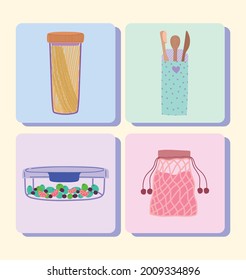 reusable and ecology containers icons