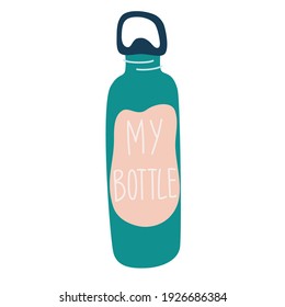 Reusable fitness bottle for water. Plastic free, zero waste concept. Element for web design and printing on the theme of healthy lifestyle, sport and beauty.