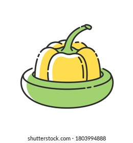Reusable food saver RGB color icon. Zero waste lifestyle, responsible consumption. Round silicone food hugger for fruits and vegetables. Isolated vector illustration