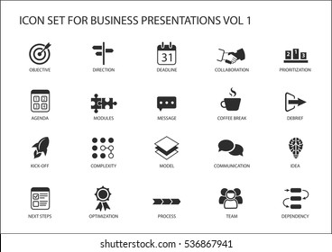 Reusable generic vector icon set for business presentations and slides with flag design