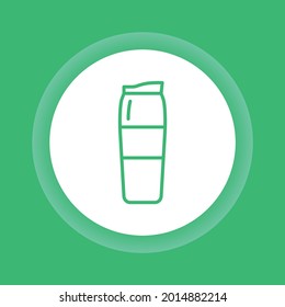 Reusable glass coffee or tea cup color button icon. Thermos for take away. Zero waste lifestyle. Outline pictogram for web page, mobile app, promo.