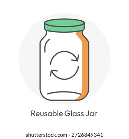 Contenedor de vidrio reutilizable que promueve el icono de estilo de vida de cero residuos con un trazo editable.